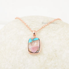 Pink Opal Turquoise Necklace - 925 Sterling Silver - Rose Gold Plated Pendant - 10x14mm Cushion - Gift For Birthday - Jewelry For Bride