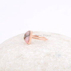 Opal Ring, Pink Opal Copper 5x10mm Halfmoon Gemstone Ring, 925 Sterling Silver Handmade Ring, Rose Gold Plated Silver Ring, Unisex Ring