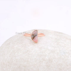 Opal Ring, Pink Opal Copper 5x10mm Halfmoon Gemstone Ring, 925 Sterling Silver Handmade Ring, Rose Gold Plated Silver Ring, Unisex Ring