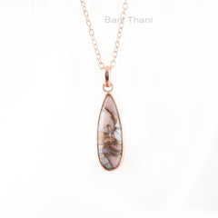 Pink Opal Copper Necklace - Pure Silver - Handcrafted Pendant Necklace - 8x25mm Pear - Party Jewelry - Gift For Lover - Jewelry For Daughter