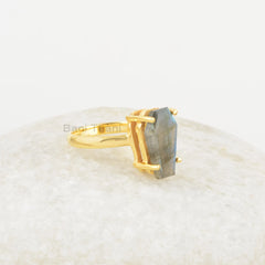 Labradorite Ring - Coffin Ring - Pure 925 Silver Gemstone Ring - Handcrafted Ring - Gold Plated Ring - 9x15mm Personalized Jewelry - Gift