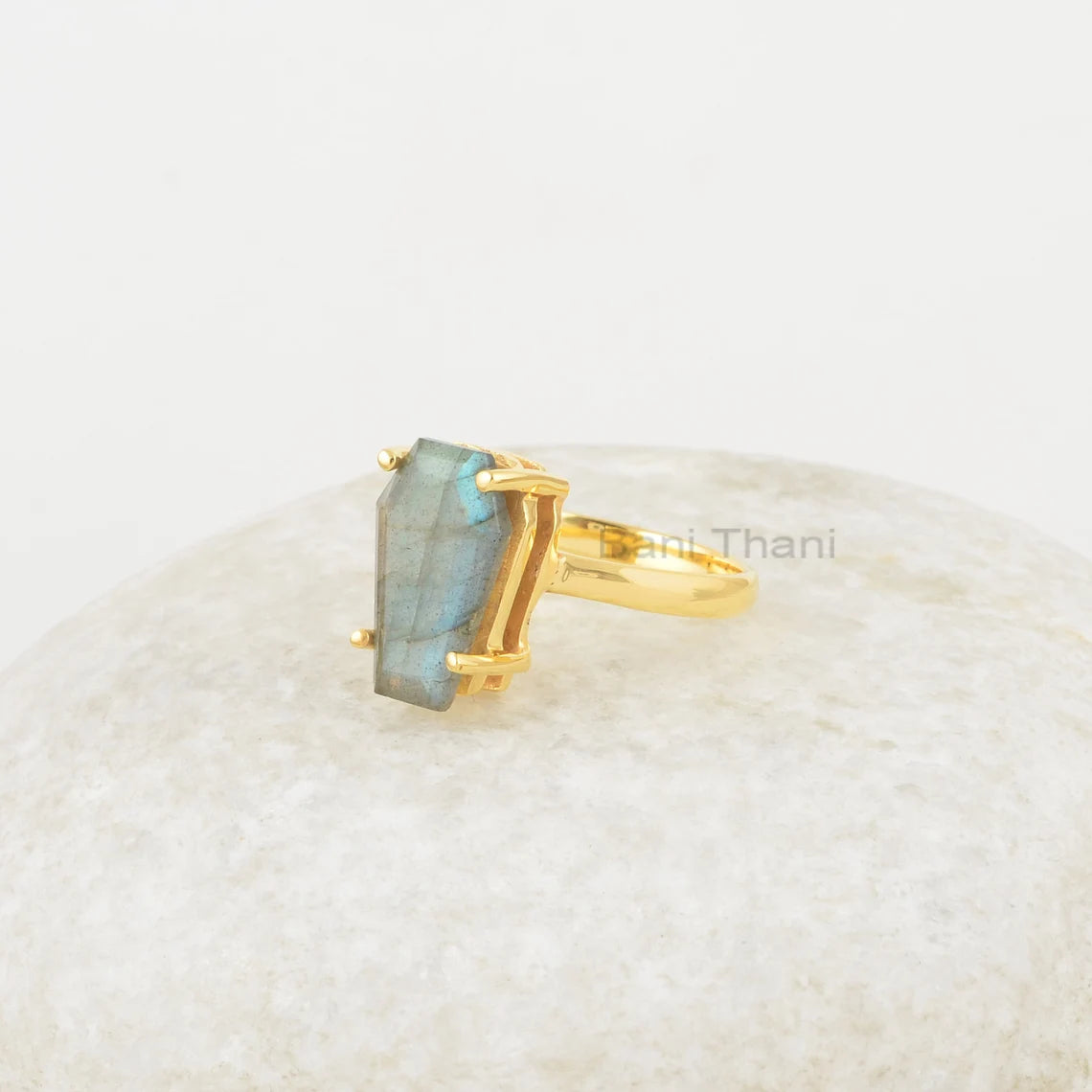 Labradorite Ring - Coffin Ring - Pure 925 Silver Gemstone Ring - Handcrafted Ring - Gold Plated Ring - 9x15mm Personalized Jewelry - Gift