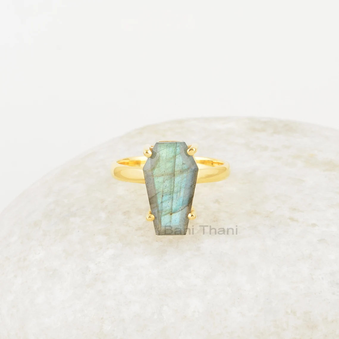 Labradorite Ring - Coffin Ring - Pure 925 Silver Gemstone Ring - Handcrafted Ring - Gold Plated Ring - 9x15mm Personalized Jewelry - Gift