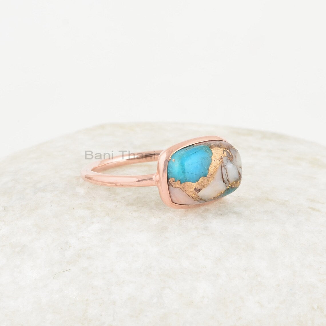 Turquoise Ring - Pure Silver - Handmade Ring - 8x12mm Pink Opal Copper Turquoise - Fashion Jewelry - Jewelry Bride - Gift For The Traveler