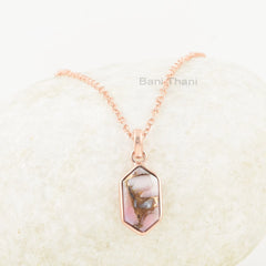 Pink Opal Copper Necklace - Sterling Silver - 8x15mm Hexagon - Rose Gold Plated Necklace - Trendy Jewelry - Gift For Prom - Jewelry For Lady