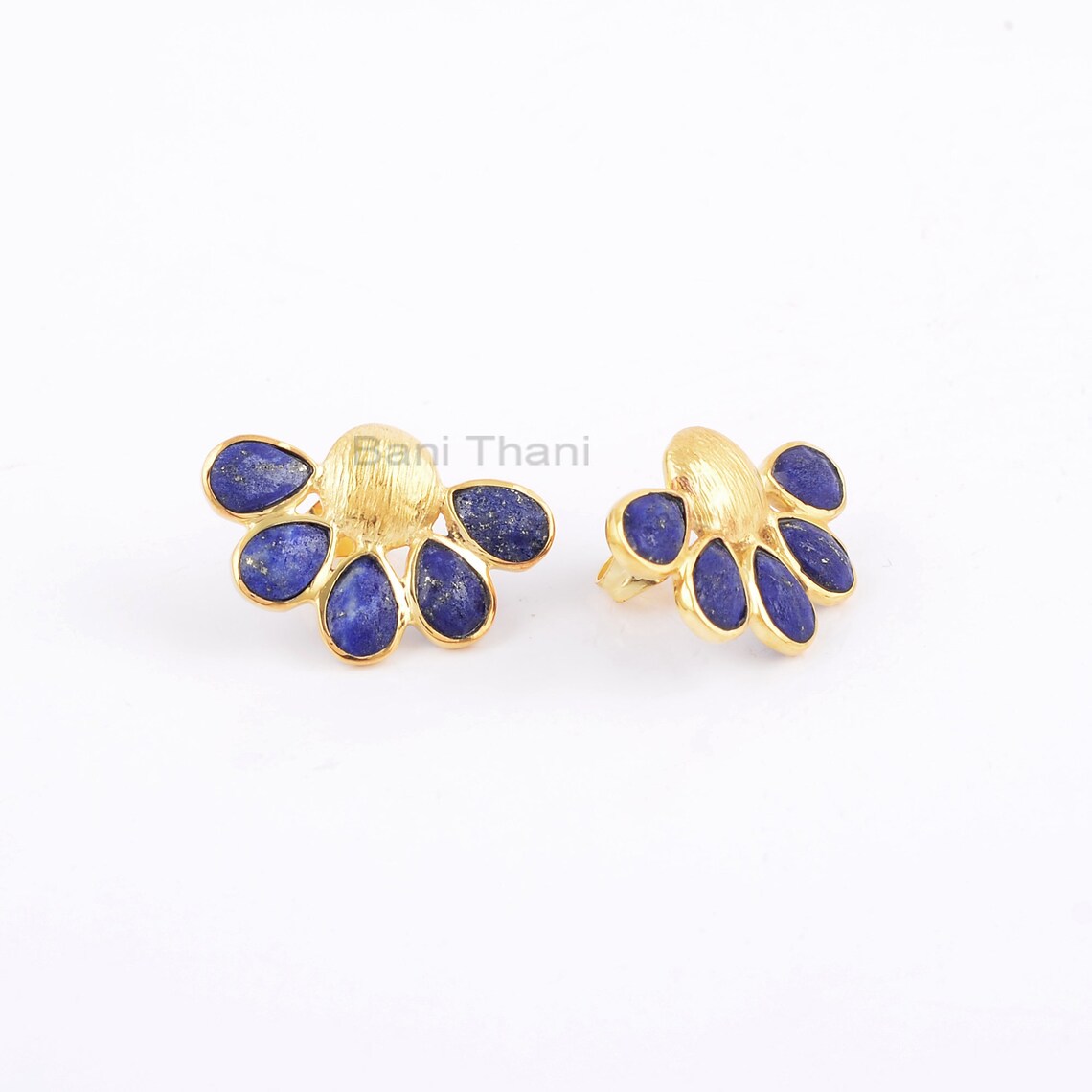 Beautiful Lapis Stud Post Earrings, Lapis Lazuli 4x6mm Pear Gemstone 925 Silver Earrings, 18k Gold Plated Handmade Earrings, Gift Earrings