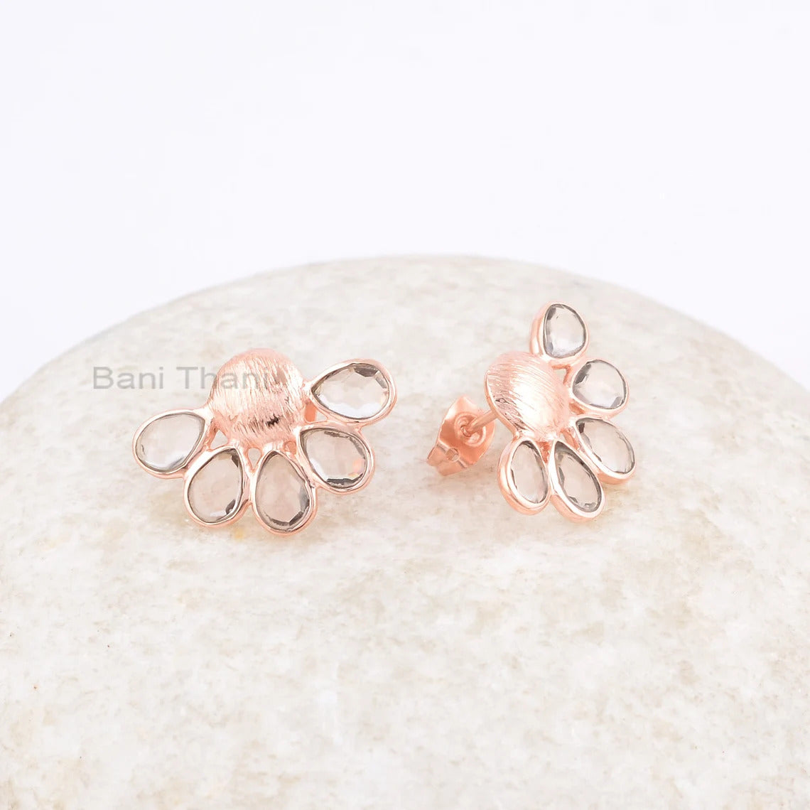 Glisten Morganite Stud Earrings, 4x6mm Pear Morganite Gemstone 925 Silver Earrings, Rose Gold Plated Post Earrings