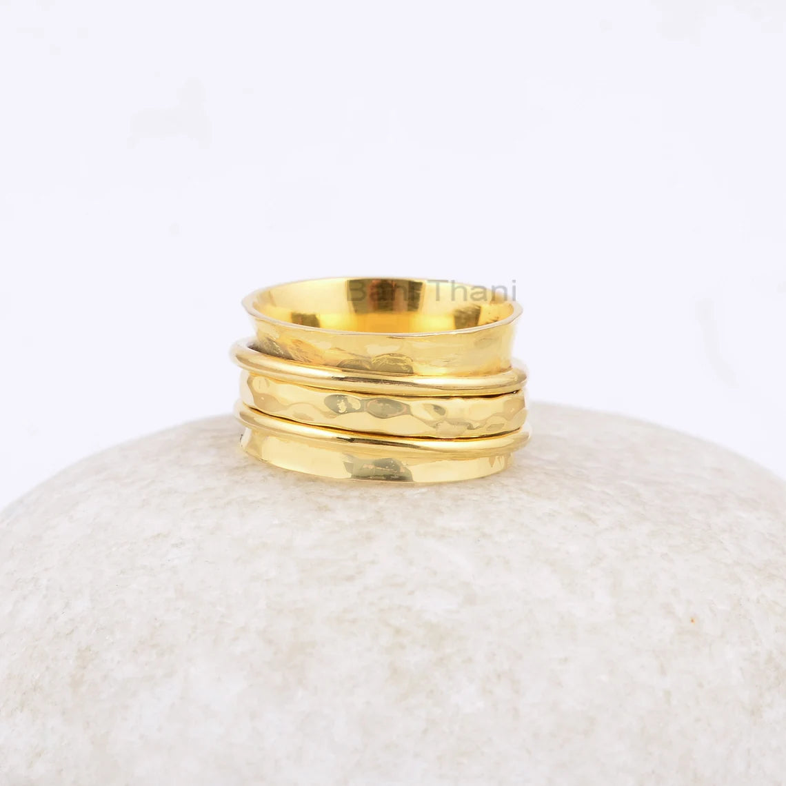 Hand Hammered Gold Plated Spinner Band - Thumb Band - Sterling Silver - Spinner Ring - Meditation Ring - Gift For Lady - Boho Jewelry