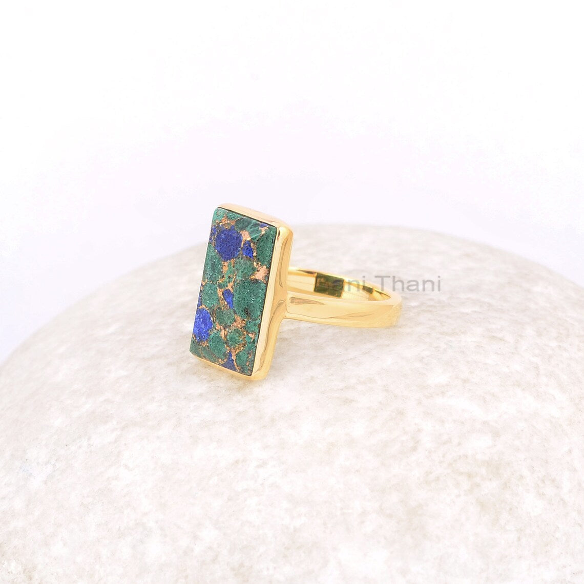 Copper Azurite Ring - 925 Silver - Handmade Ring - Azurite Copper 9x15mm Rectangle - Elegant Jewelry - Jewelry For The Brides - Gift For Her