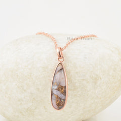 Pink Opal Copper Necklace - Pure Silver - Handcrafted Pendant Necklace - 8x25mm Pear - Party Jewelry - Gift For Lover - Jewelry For Daughter