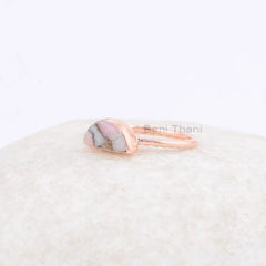 Pink Opal Copper Ring - Pure Silver - Handcrafted Ring - 5x10mm Half Moon Gemstone - Indian Jewelry - Jewelry for Protection - Gift for Wife