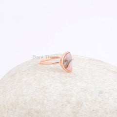 Opal Ring, Pink Opal Copper 5x10mm Halfmoon Gemstone Ring, 925 Sterling Silver Handmade Ring, Rose Gold Plated Silver Ring, Unisex Ring