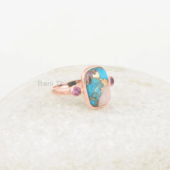 Gorgeous Silver Ring, Pink Opal Copper Turquoise & Tourmaline Gemstone Ring, Rose Gold Plated Ring, Silver Ring, Best Valentines day Gift