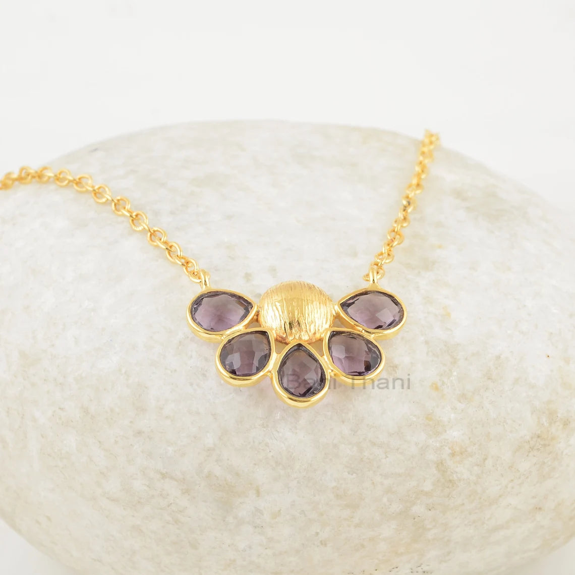 Purple Amethyst Necklace, Amethyst Quartz 5x7mm Pear Gemstone Necklace, 18k Gold Plated Elegant Necklace, 925 Silver Necklace For Women's