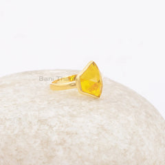 Lemon Quartz Ring-Lemon Quartz 9x13mm Fancy Sterling Silver Gold Plated Ring-Quartz Ring-Unique Silver Rings-Mother's Day Gift