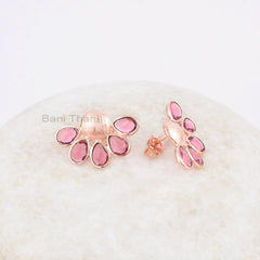 Pink Tourmaline Stud Earrings - Handcrafted Studs - Pure Silver - Artisan Jewelry - 4x6mm Pear - Jewelry For Teens