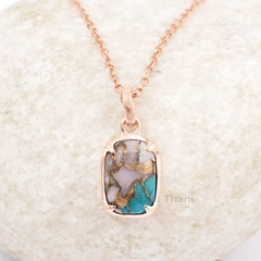 Pink Opal Copper Turquoise Necklace - Handmade Pendant Necklace -10x14mm Cushion -925 Silver -Jewelry For Young Sister -Gift For Best Friend