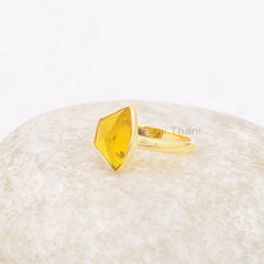 Lemon Quartz Ring-Lemon Quartz 9x13mm Fancy Sterling Silver Gold Plated Ring-Quartz Ring-Unique Silver Rings-Mother's Day Gift