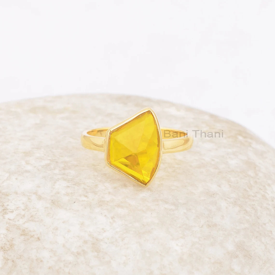 Lemon Quartz Ring-Lemon Quartz 9x13mm Fancy Sterling Silver Gold Plated Ring-Quartz Ring-Unique Silver Rings-Mother's Day Gift