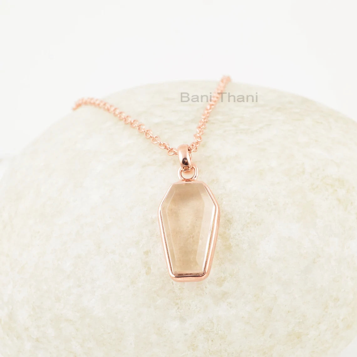 Morganite Necklace - Solid Silver - Gold Plated Pendant Necklace - 10x17mm Coffin - Statement Jewelry - Gift For Lady - Jewelry for Prom