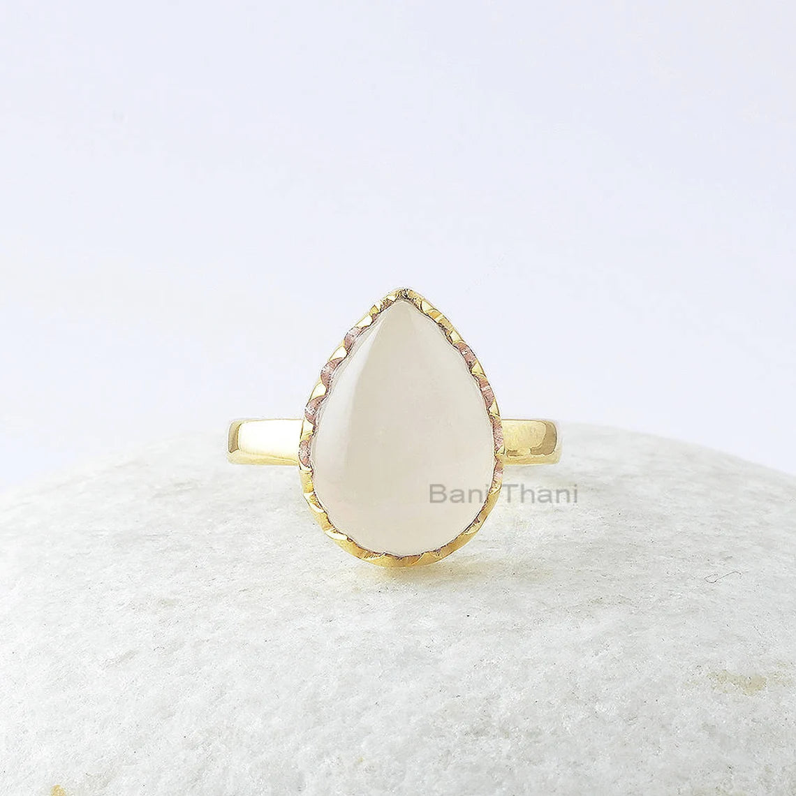 Pear Chalcedony Gemstone Ring, White Chalcedony Gold Plated 925 Sterling Silver Ring, Bride Ring, Statement Ring, Vintage Best Selling Ring