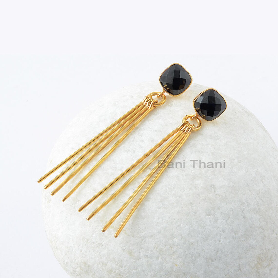 Best Selling Onyx Gemstone Drop Earring, Black Onyx 9mm Cushion Earring, 925 Sterling Silver Earring, Gift For Her