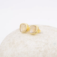 Golden Rutilated Quartz Earrings - 925 Silver - 9mm Faceted Cushion - Rose Gold Plated - Trendy Jewelry - Gift For Summer - Jewelry For Lady