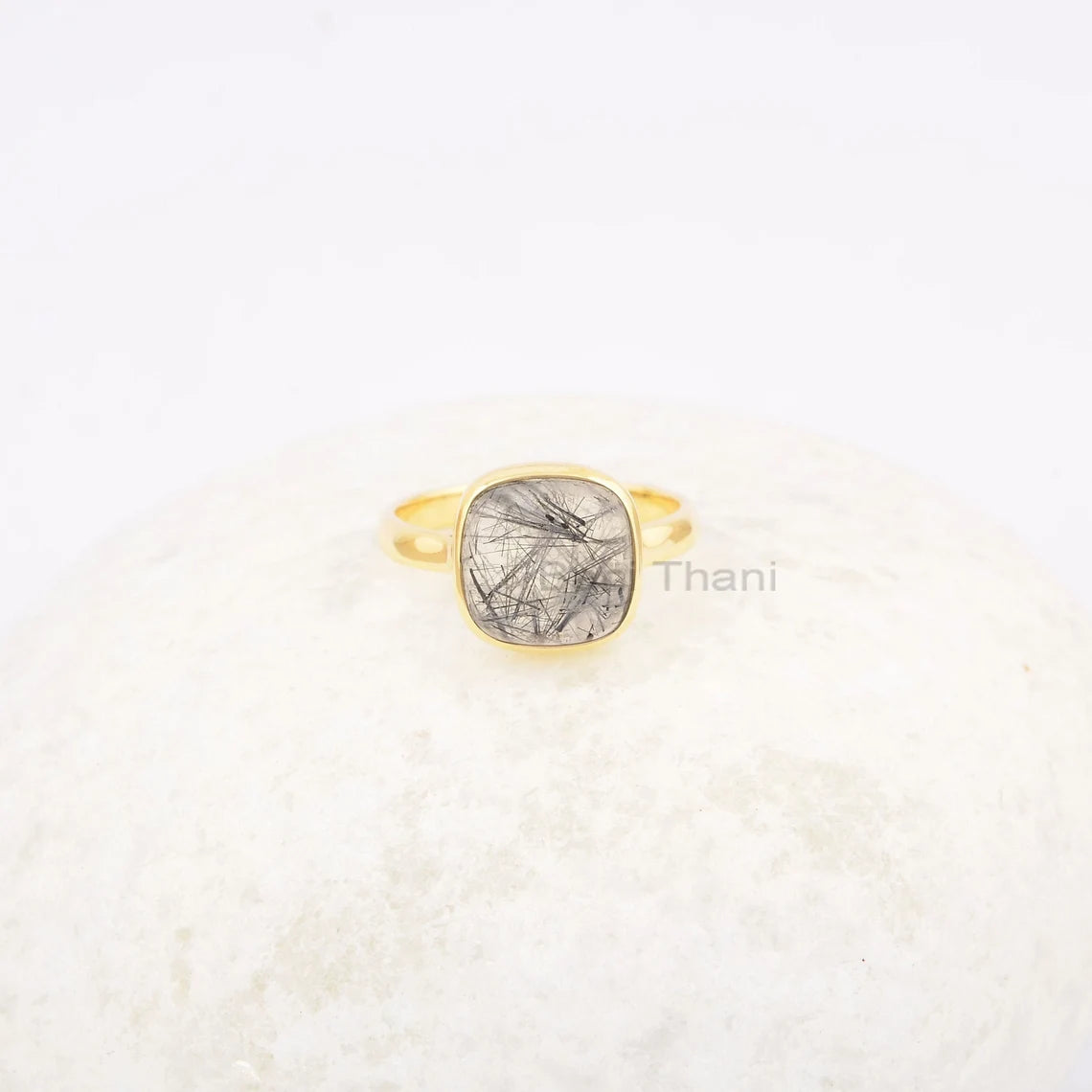 Black Rutile Quartz Ring - Sterling Silver Ring - 10mm Gemstone Jewelry - Gold Vermeil - Gift for Lady - Ring for Girls - Handmade Jewelry