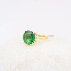 Emerald Quartz Ring - 12mm Round - 925 Sterling Silver - Gold Plated Ring - Man Made Jewelry - Gift For Young Lady - Jewelry For Inspiration