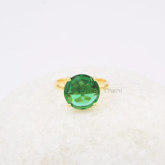 Emerald Quartz Ring - 12mm Round - 925 Sterling Silver - Gold Plated Ring - Man Made Jewelry - Gift For Young Lady - Jewelry For Inspiration