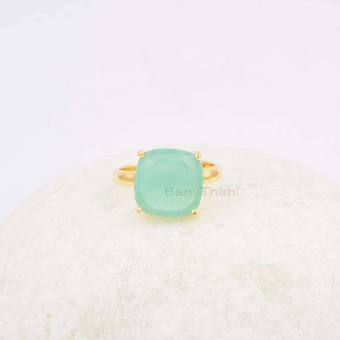Womens Ring - Aqua Chalcedony Gemstone Silver Ring - Gold Plated Ring - 925 Sterling Silver Ring - Thanksgiving Gift - Birthday Gift Ring