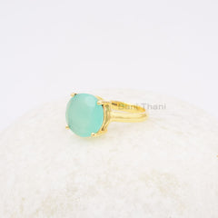 Aqua Chalcedony Ring - 925 Silver - Prong Set Handmade Ring - 12mm Gold Plated Jewelry- Dainty Jewelry - Gift for Grandma - Jewelry for Prom