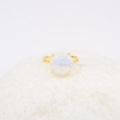 925 Sterling Silver Gold Plated Ring, 12mm Round Opalite Gmestone Ring, Anniversary Gift Ring, Opalite Ring, Prong Set Ring, Handmade Ring