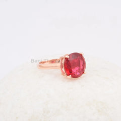 Pink Tourmaline Quartz Gemstone Ring, Rose Gold Plated Ring, 12mm Gemstone Ring, 925 Sterling Silver Ring, Wedding Gift Ring, Handmade Ring