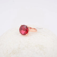 Pink Tourmaline Quartz Gemstone Ring, Rose Gold Plated Ring, 12mm Gemstone Ring, 925 Sterling Silver Ring, Wedding Gift Ring, Handmade Ring