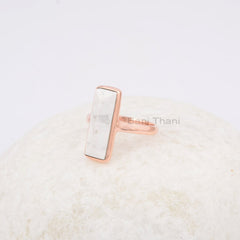 Howlite Pyramid 6x18mm Rectangle Shape Gemstone Ring, Rose Gold Plated 925 Sterling Silver Ring, Dainty Ring, Birthday Gift Ring, Bezel Ring