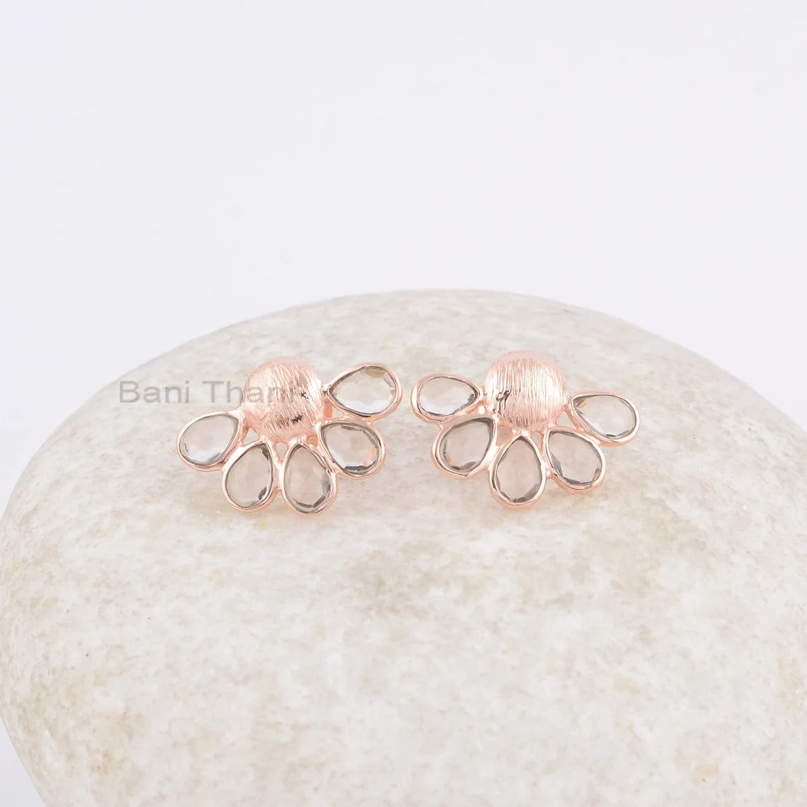 Glisten Morganite Stud Earrings, 4x6mm Pear Morganite Gemstone 925 Silver Earrings, Rose Gold Plated Post Earrings