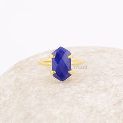 Lapis Lazuli Ring - 925 Silver - Lapis 8x15mm Hexagon Gemstone- Handmade Ring - Artisan Jewelry - Gift for Graduation - Jewelry for A Lawyer
