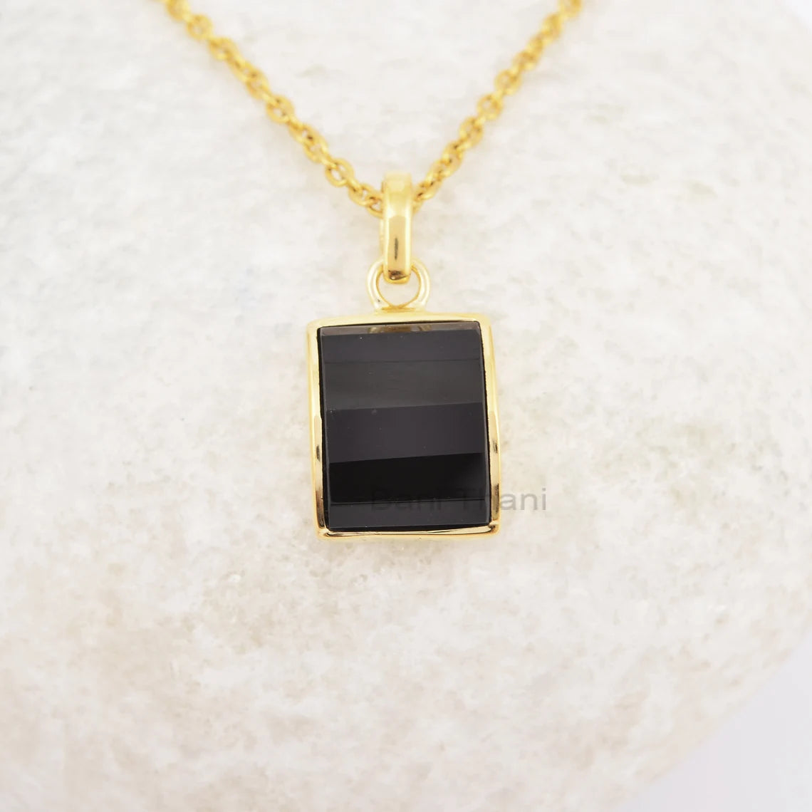 Black Onyx Necklace - Sterling Silver - Gemstone Pendant Necklace - 11x14mm Step Cut Rectangle - Gift For Christmas - Jewelry For Artist