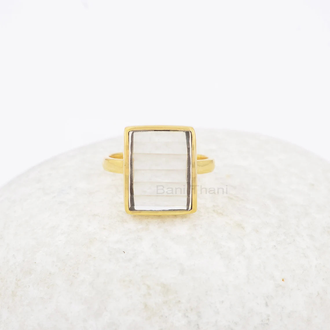 Crystal Quartz Ring - 11x14mm Rectangle Step Cut - Solid Silver - Gold Plated Ring - Birthstone Jewelry - Gift for Wife - Jewelry for Summer