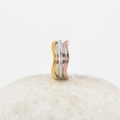 Three Tone Spinner Ring Band - Rose Gold Plated Boho Ring - 925 Sterling Silver - Trendy Jewelry - Jewelry For Writer - Gift For Women