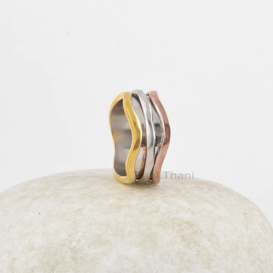 Three Tone Spinner Ring Band - Rose Gold Plated Boho Ring - 925 Sterling Silver - Trendy Jewelry - Jewelry For Writer - Gift For Women