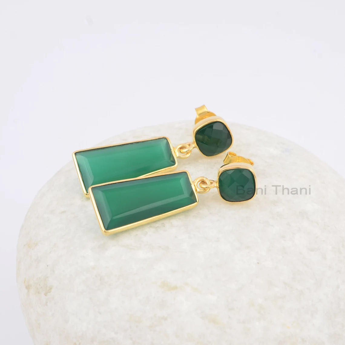 Green Onyx Earrings, Green Stone Earrings, Dark Green Onyx Gemstone Earrings, 925 Silver Gold Plated Vintage Gift Earrings, Gift For Womens