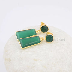 Green Onyx Earrings, Green Stone Earrings, Dark Green Onyx Gemstone Earrings, 925 Silver Gold Plated Vintage Gift Earrings, Gift For Womens