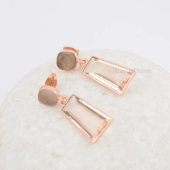 Blush Pink Bridal Morganite Earrings,Bridesmaid Morganite Gemstone Earring, 925 Silver Rose Gold Plated Earring,Premium Earring Gift For Her