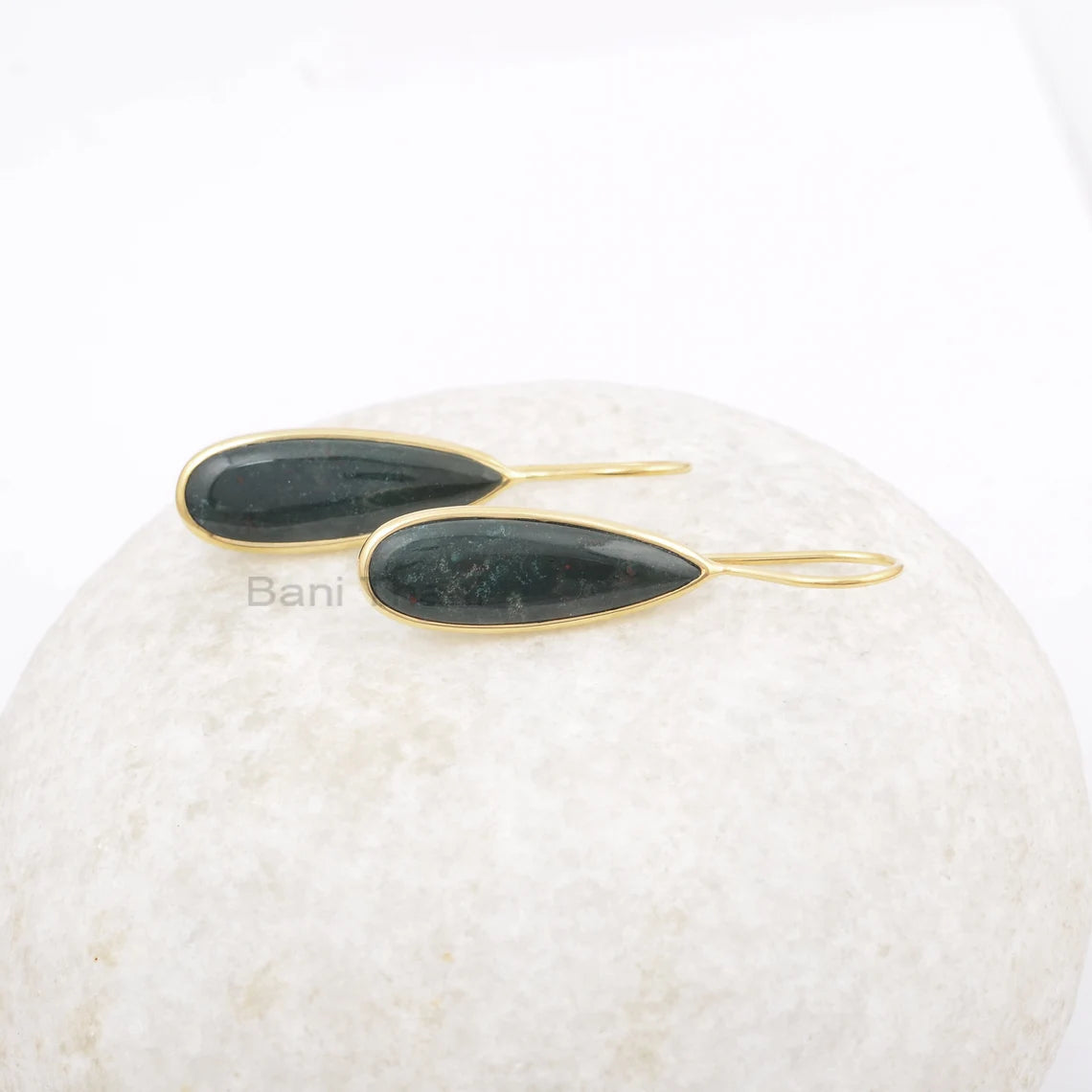 Bloodstone Drop Pear Shape 8x25mm Gemstone Earring, 925 Sterling Silver Bezel Earring, 18k Gold Plated Earring, Girls Earring, Gift For Her