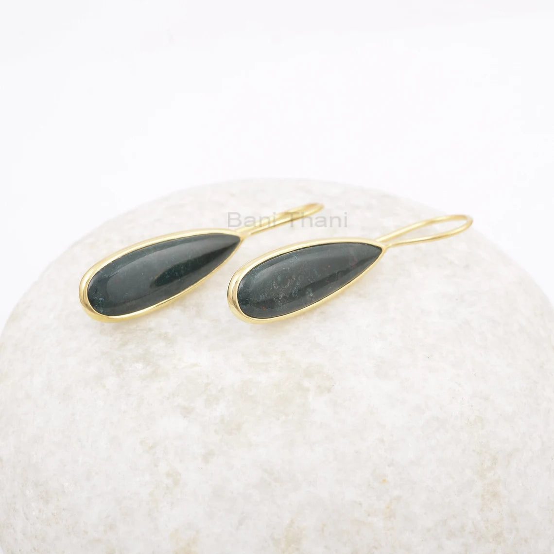 Bloodstone Drop Pear Shape 8x25mm Gemstone Earring, 925 Sterling Silver Bezel Earring, 18k Gold Plated Earring, Girls Earring, Gift For Her