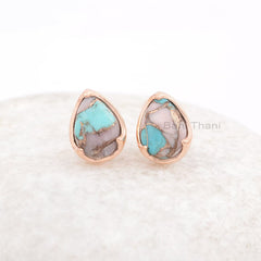 Cute Pink Opal Copper Turquoise Pear Gemstone Earrings, 925 Sterling Silver Rose Gold Plated Earring, Anniversary Gift Earring, Gift For Her