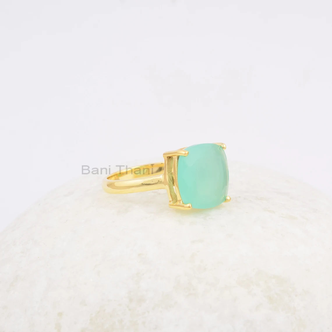 Womens Ring - Aqua Chalcedony Gemstone Silver Ring - Gold Plated Ring - 925 Sterling Silver Ring - Thanksgiving Gift - Birthday Gift Ring