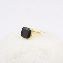 Womens Ring - Black Onyx Ring - 12mm Cushion Gemstone - Gold Plated Ring - 925 Solid Silver Ring - Best Selling Ring - Gift for Bridesmaid